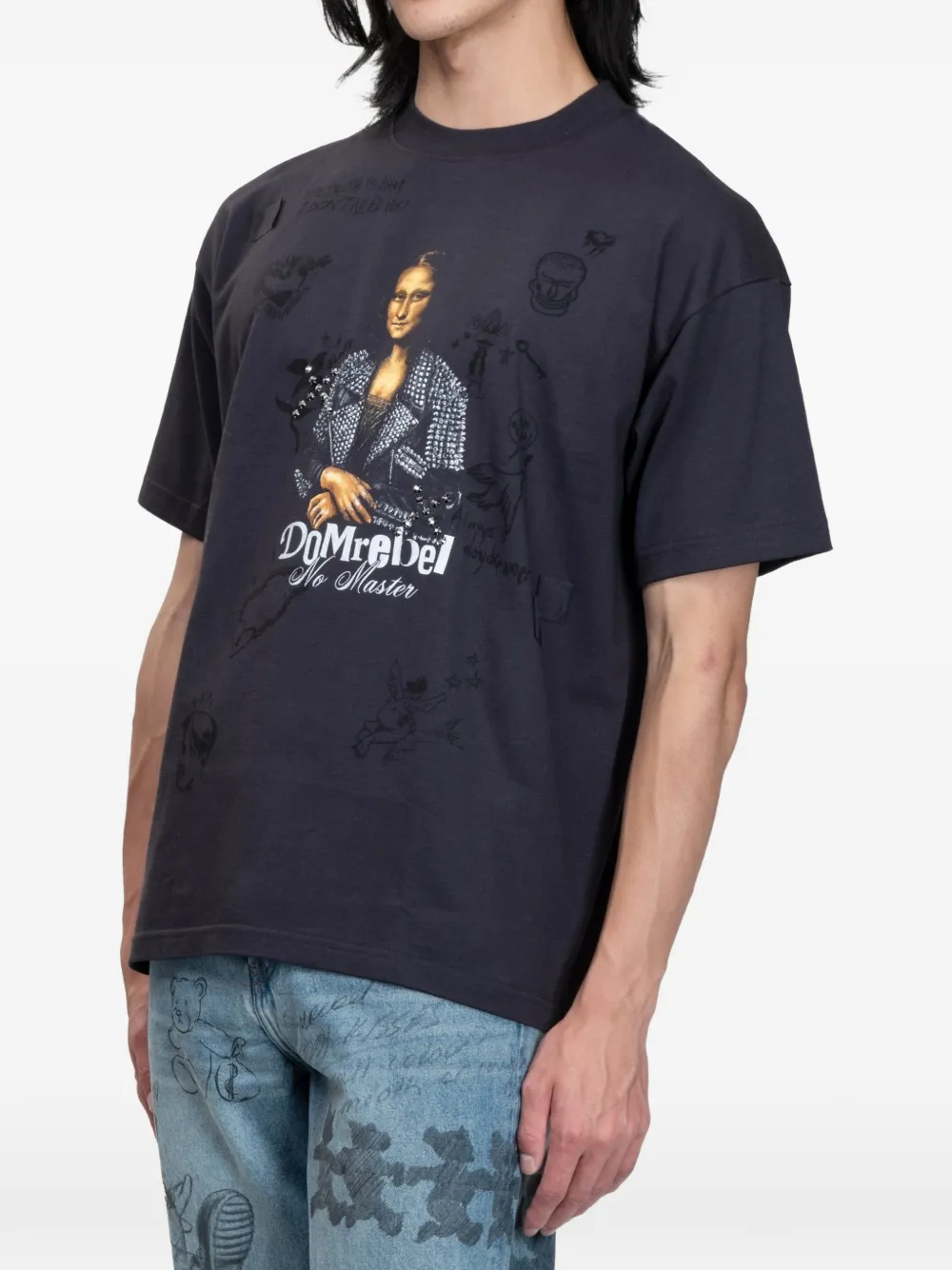 DOMREBEL She Is Her T-shirt verfraaid met stras en print Zwart