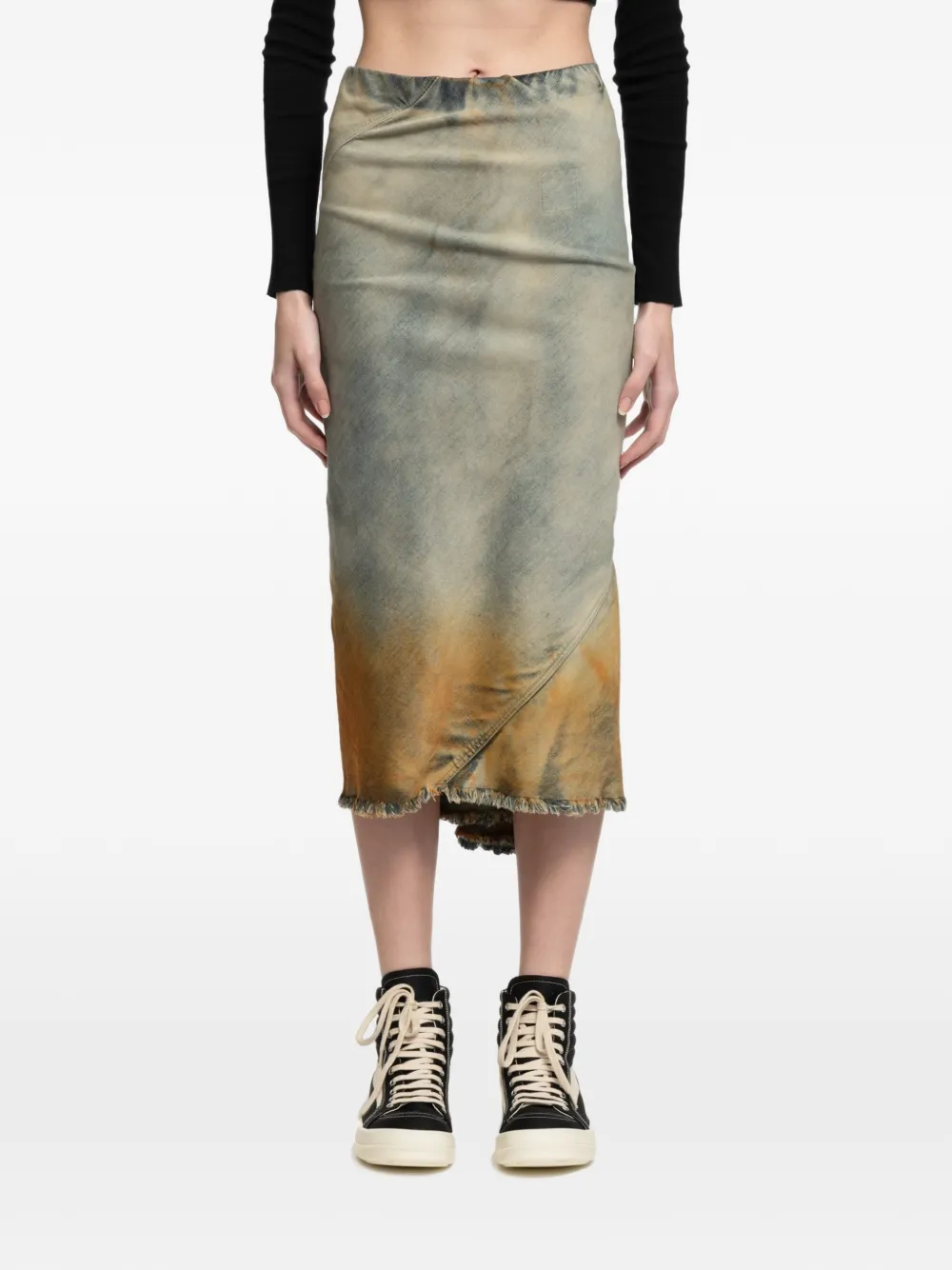 Rick Owens DRKSHDW dégradé-effect frayed midi skirt