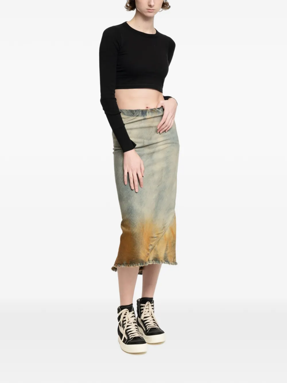 Rick Owens DRKSHDW dégradé-effect frayed midi skirt - Blu
