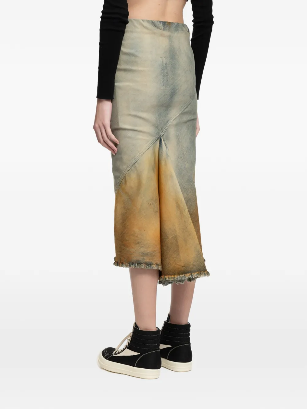 Rick Owens DRKSHDW dégradé-effect frayed midi skirt Blauw
