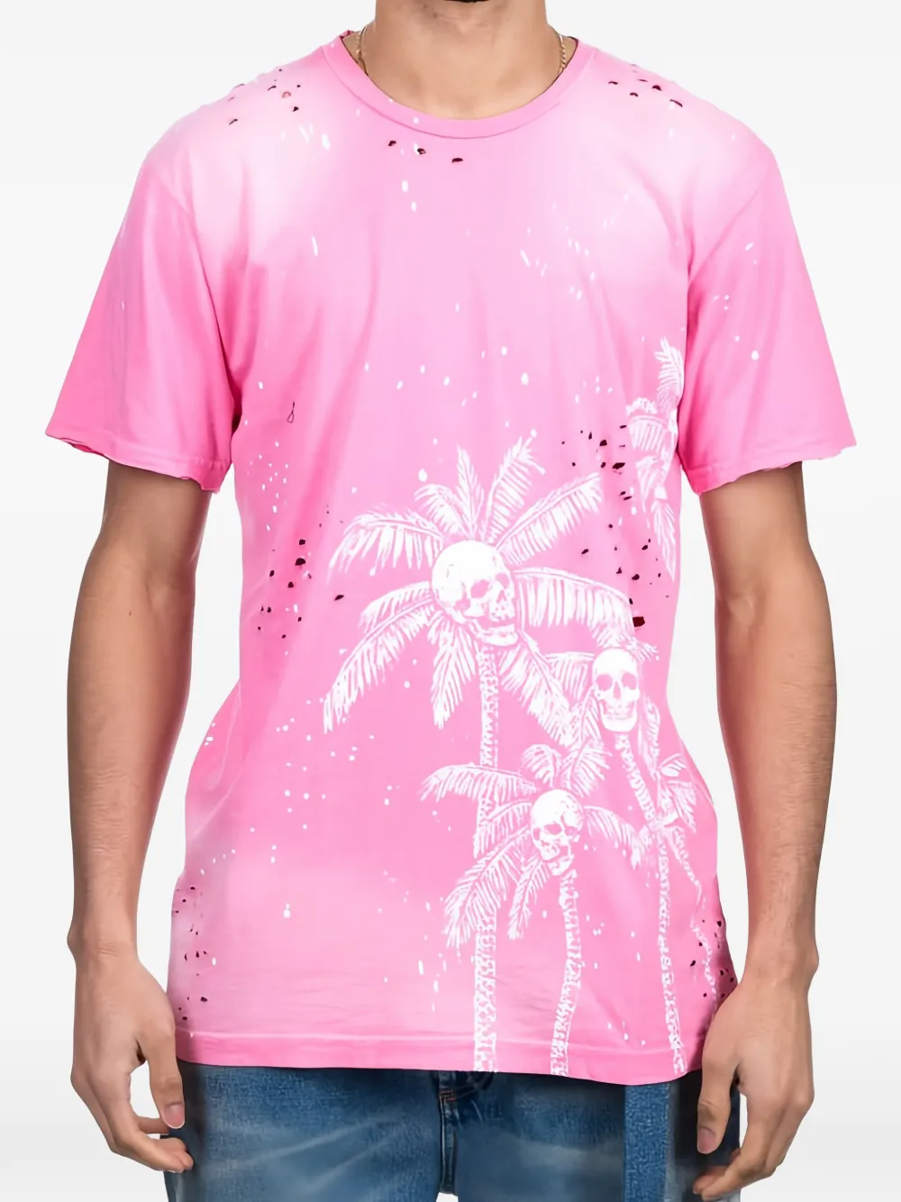 DOMREBEL skull-print paint-splatter T-shirt