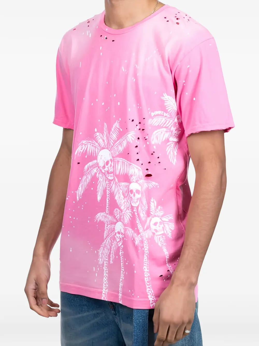 DOMREBEL T-shirt met verfspatten en doodskopprint Roze