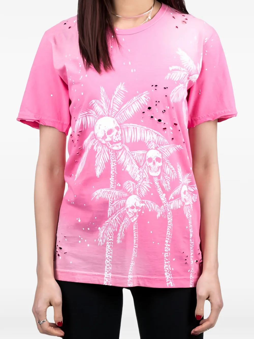 DOMREBEL T-shirt met verfspatten en doodskopprint Roze