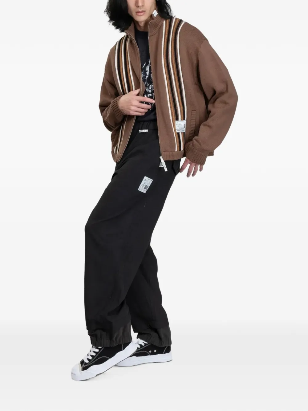 Maison MIHARA YASUHIRO Bedwin gestreept vest met rits Bruin