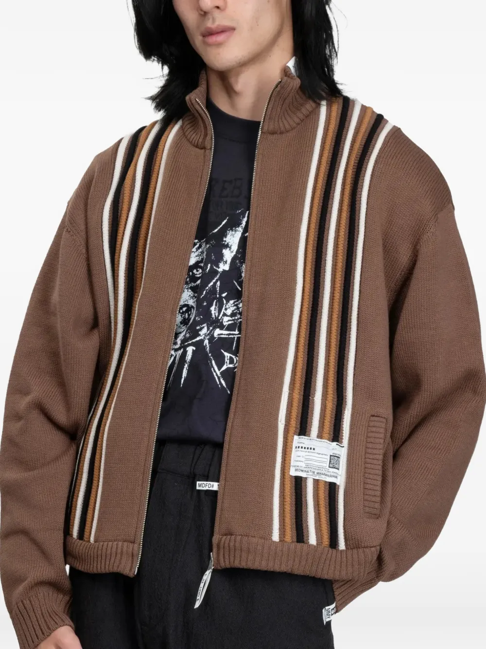 Maison MIHARA YASUHIRO Bedwin gestreept vest met rits Bruin