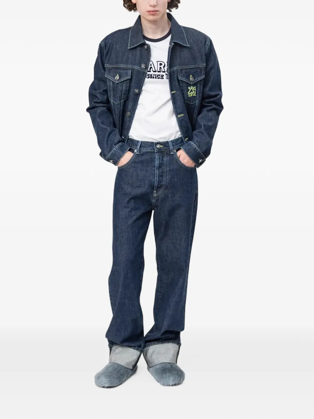 Marni Denim jack met geborduurd logo Blauw