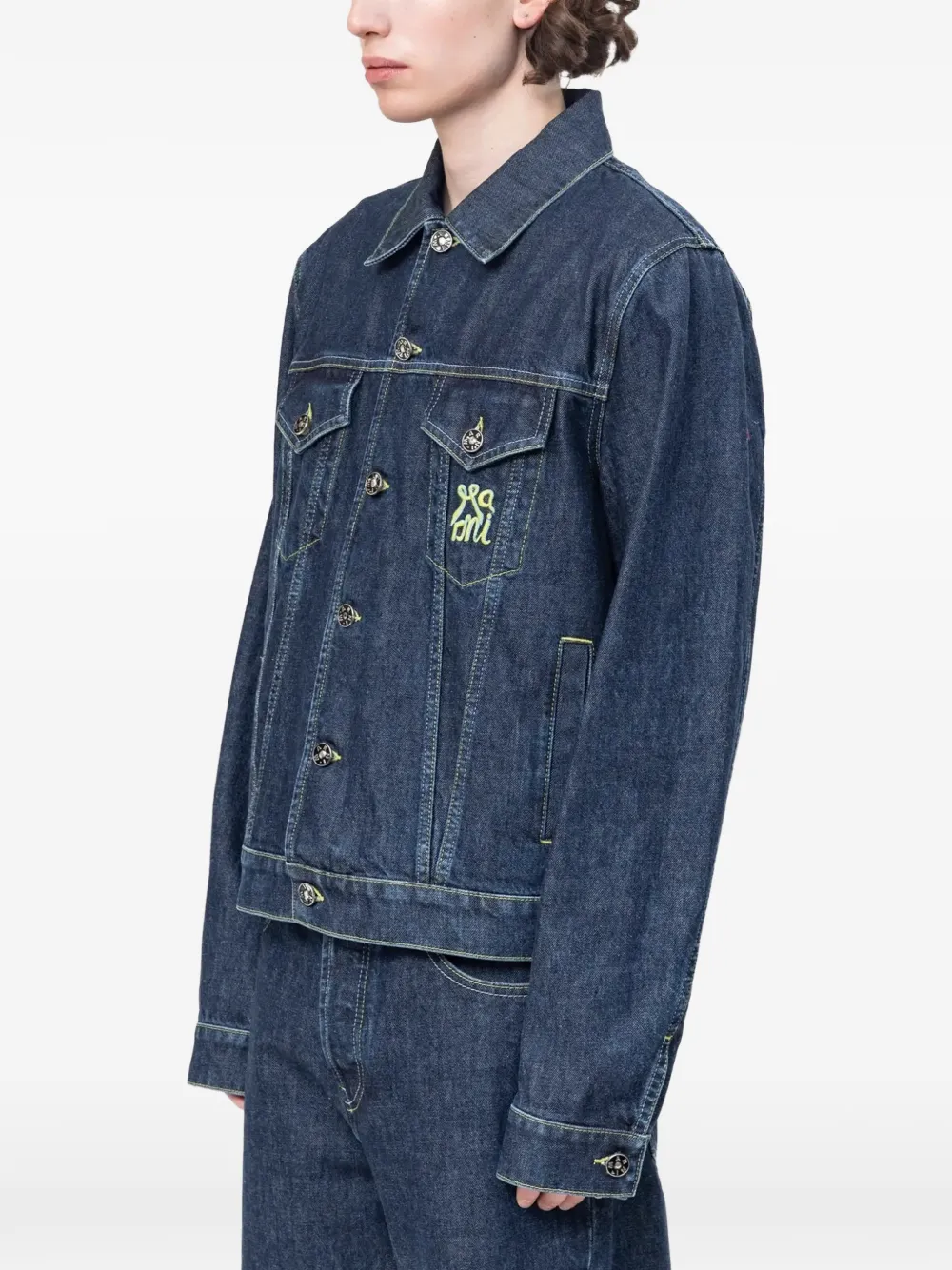Marni Denim jack met geborduurd logo Blauw