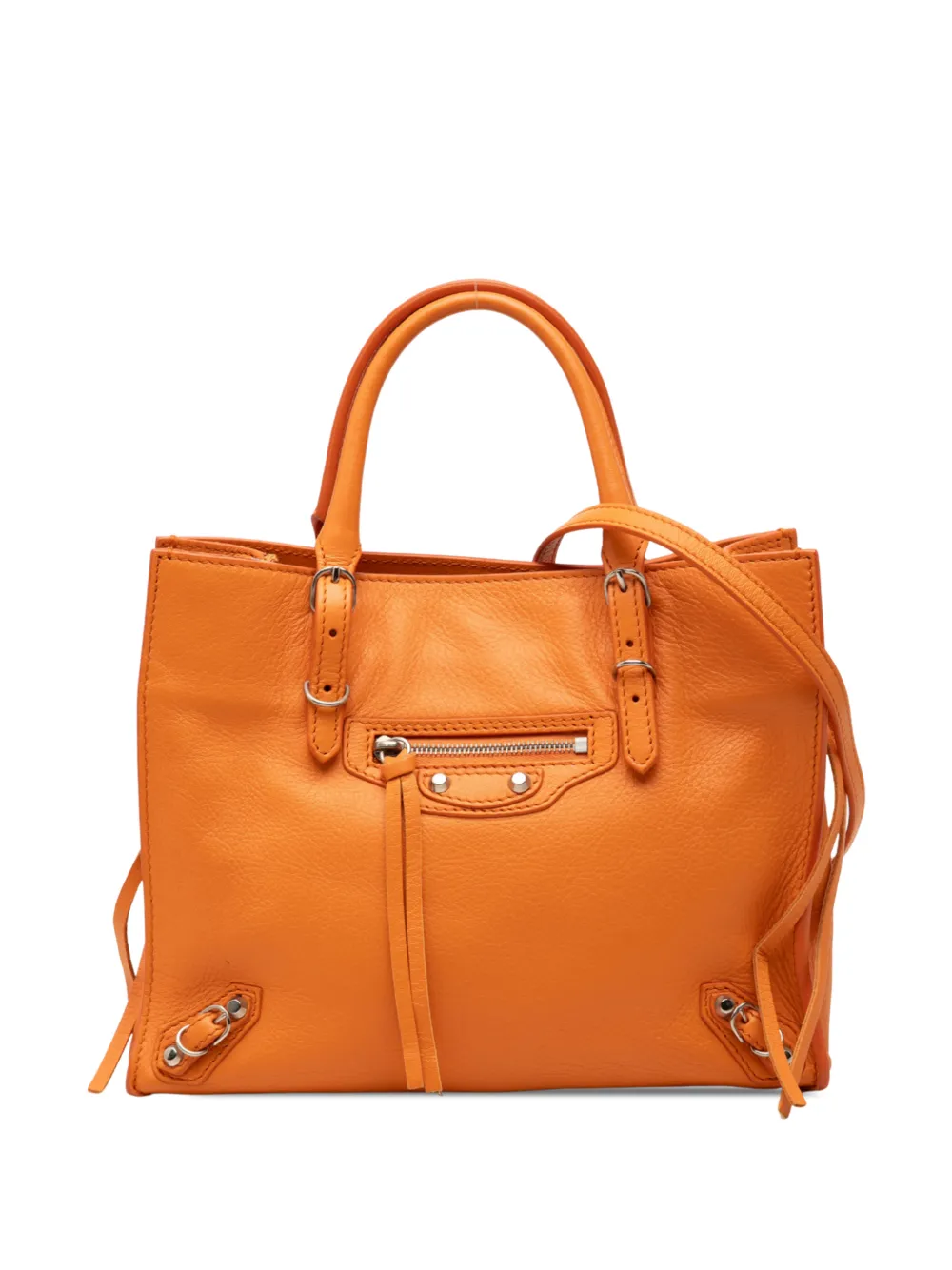 Balenciaga Pre-Owned 2018-2026 Mini Papier A4 Satchel-Tasche aus Leder mit Rundumreißverschluss - Orange