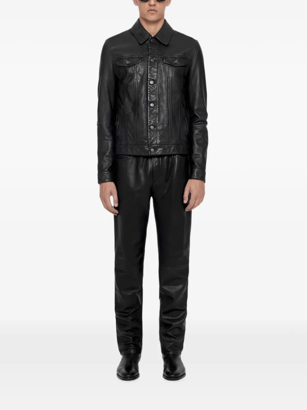 AllSaints Vini straight leren broek Zwart