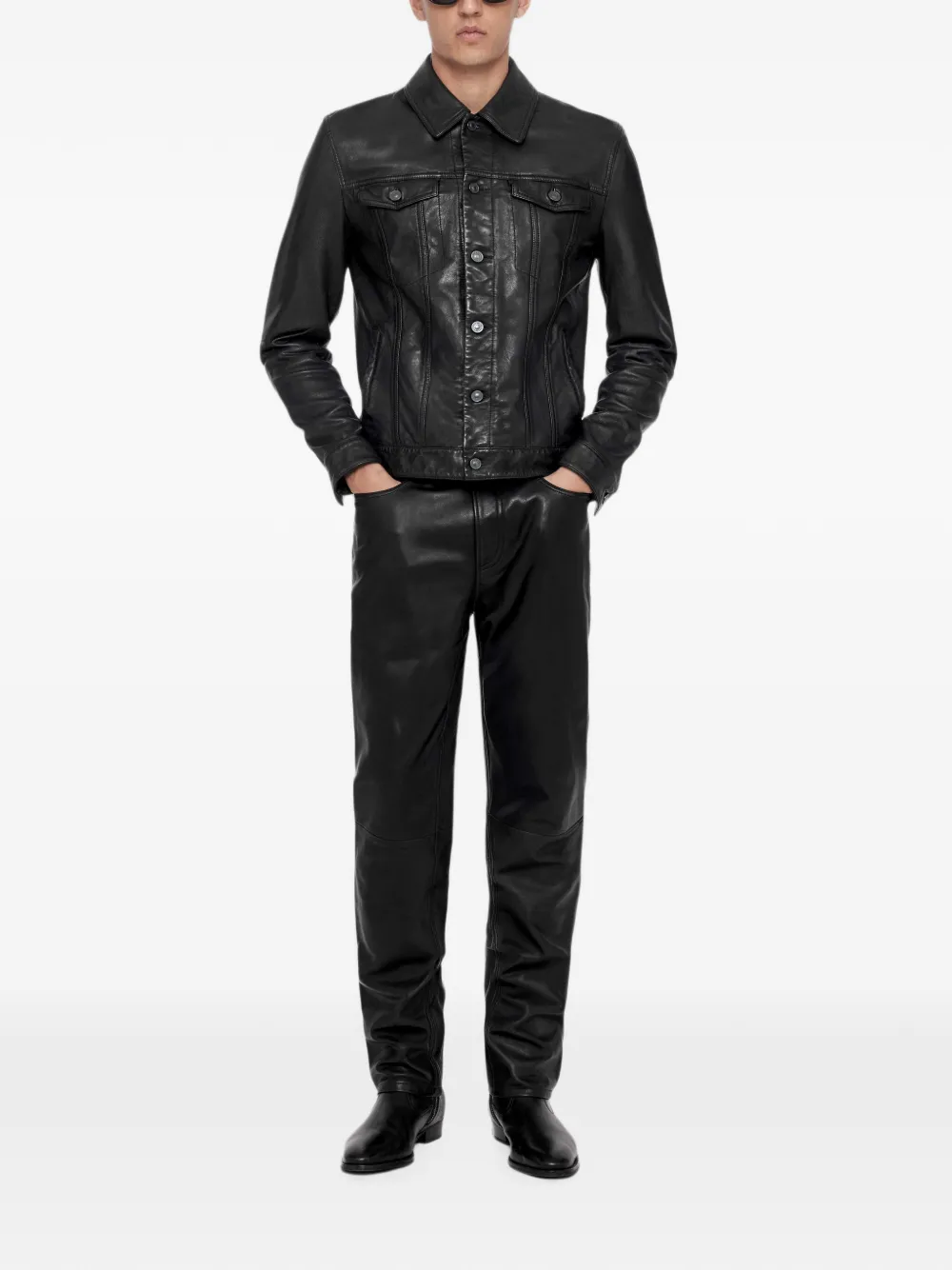 AllSaints Vini straight leren broek Zwart