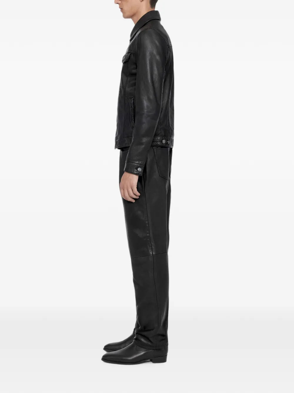 AllSaints Vini straight leren broek Zwart