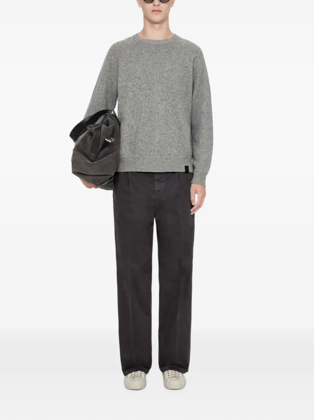 AllSaints Aston geplooide chino met wijde pijpen Grijs