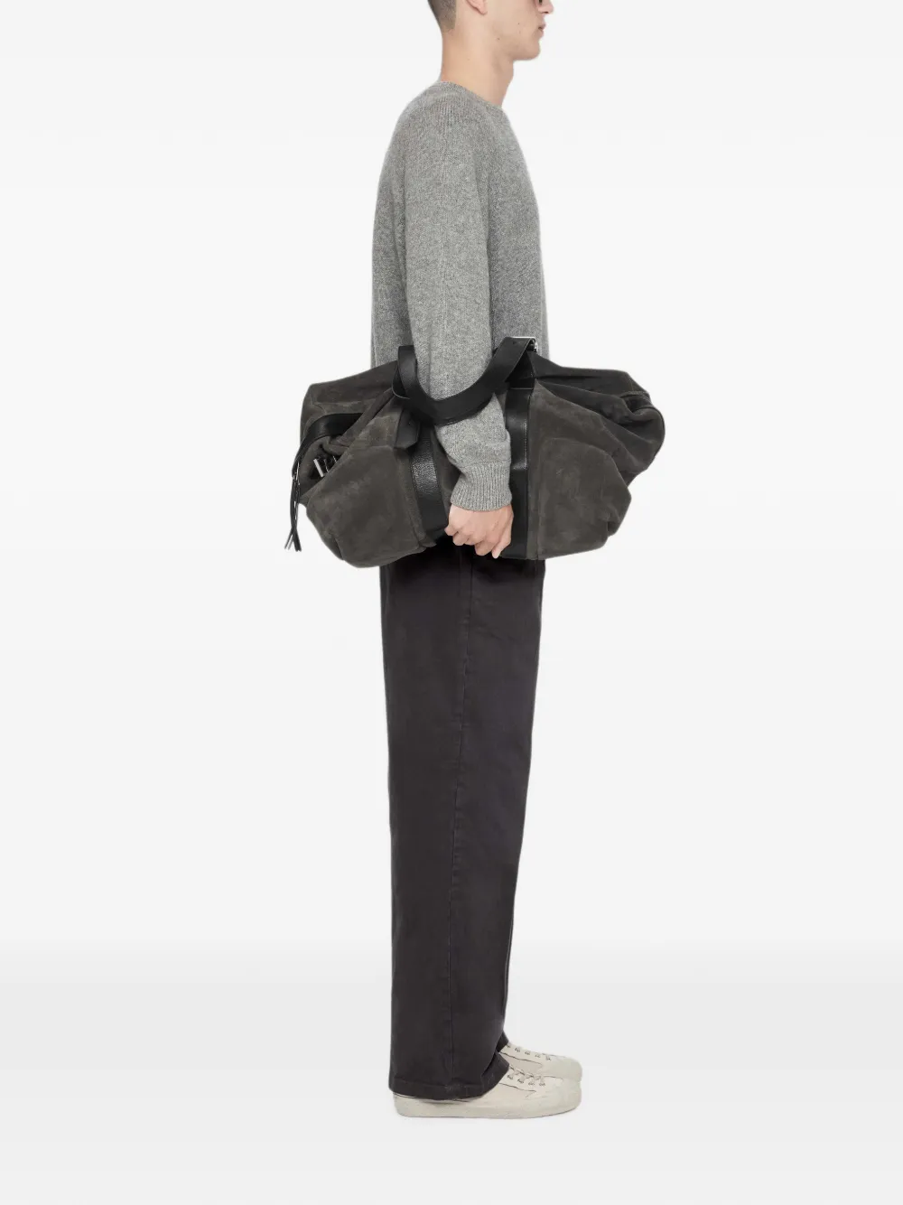 AllSaints Aston geplooide chino met wijde pijpen Grijs