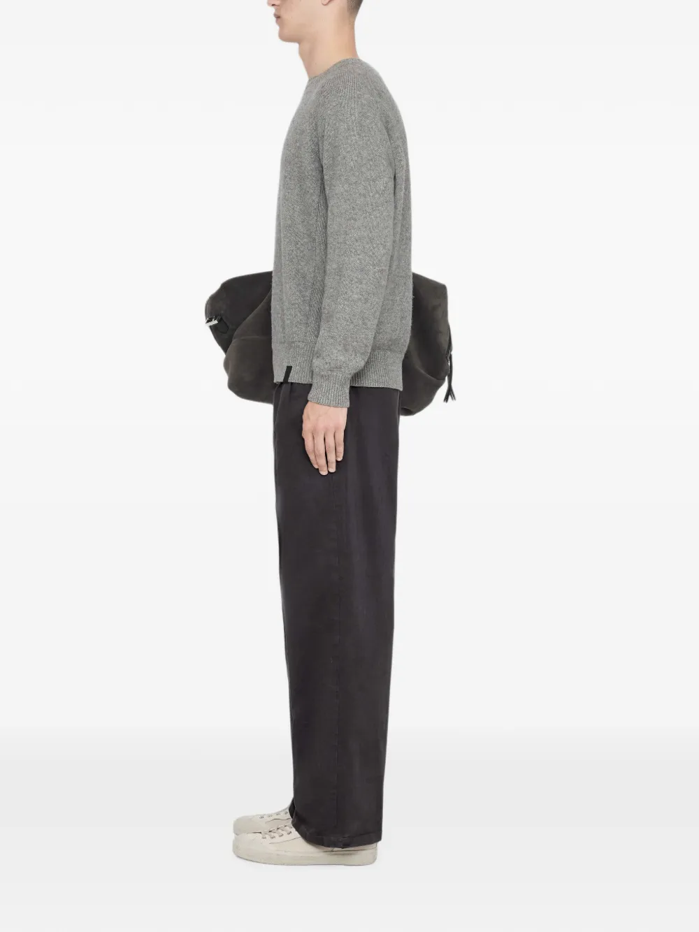 AllSaints Aston geplooide chino met wijde pijpen Grijs