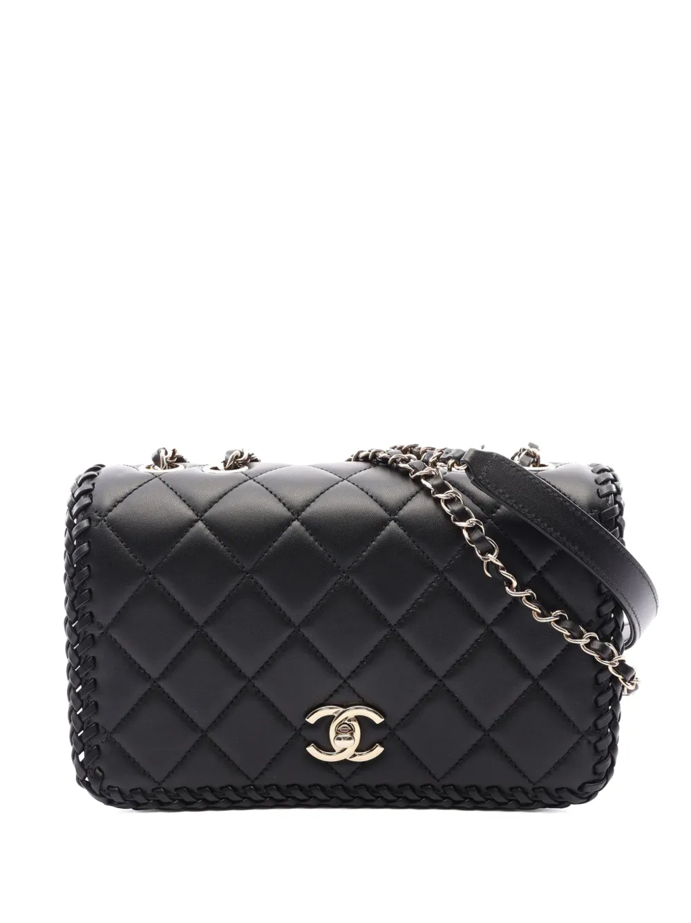 CHANEL Pre-Owned 2021-2026 Gesteppte Lammleder-Umhängetasche mit Ziernaht - Schwarz