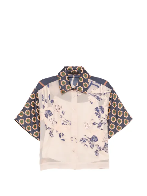 Biyan floral-embroidered panelled shirt