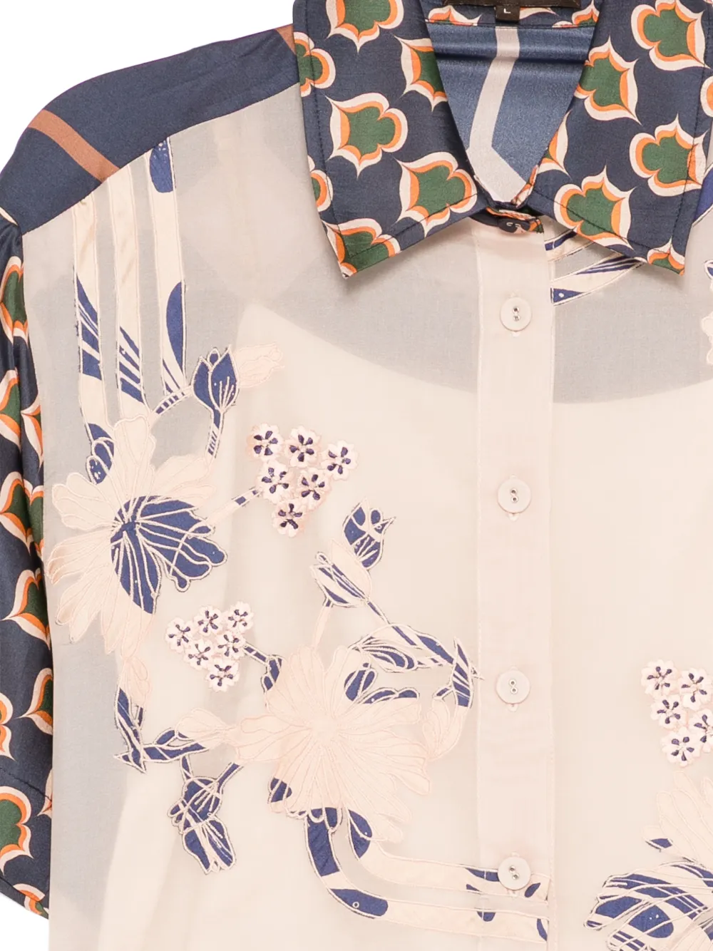 Biyan floral-embroidered panelled shirt Blauw