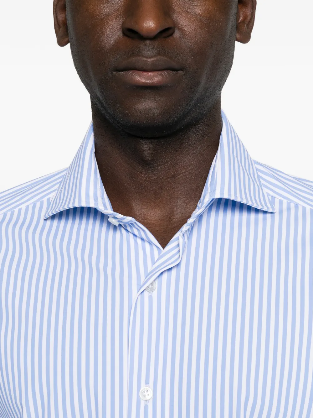 Barba Overhemd met gespreide kraag en verticale streep Blauw