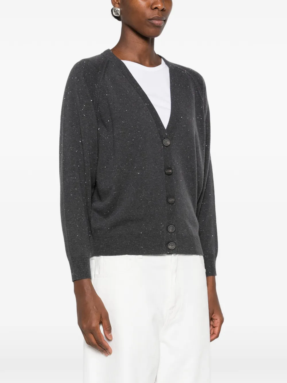 Peserico Vest met V-hals en gespikkeld effect Grijs