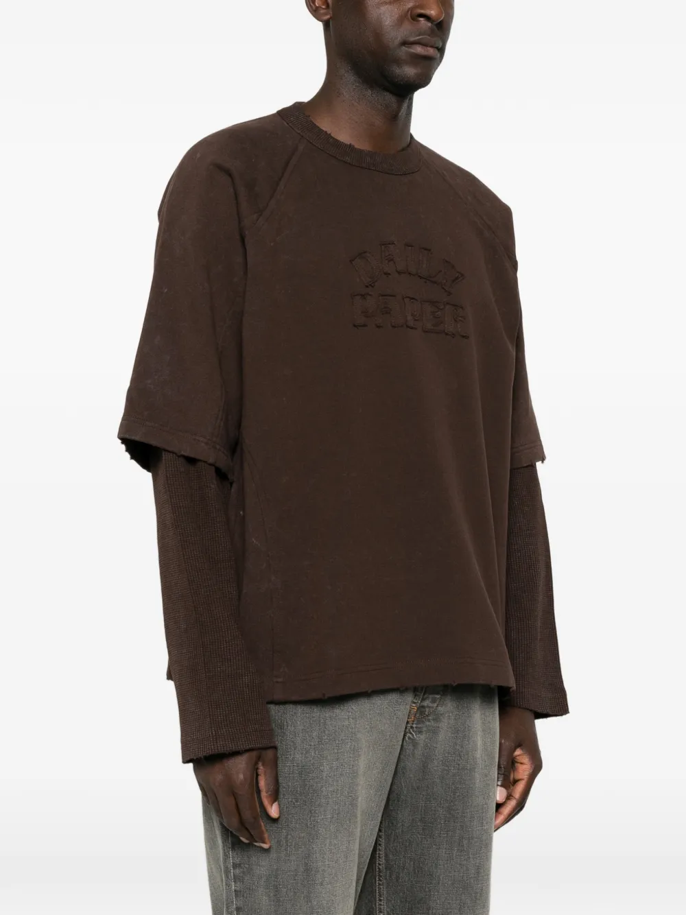 Daily Paper Sweater met geborduurd logo en gelaagde mouwen Bruin