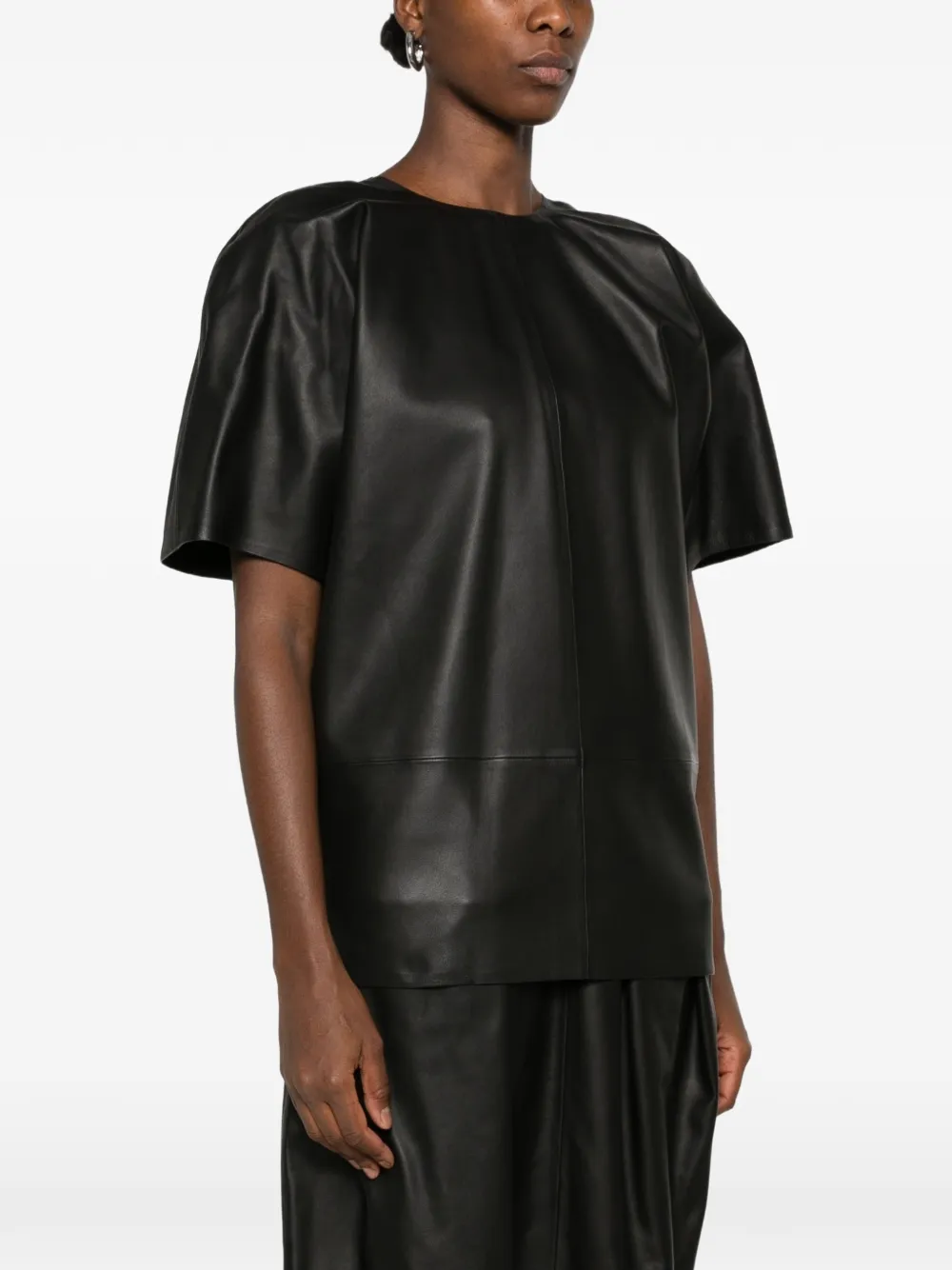 TOTEME Leren T-shirt met korte mouwen Zwart