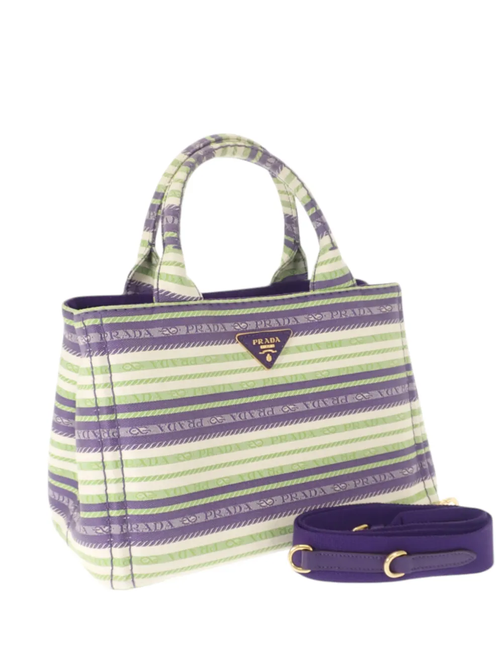 Prada Pre-Owned 2013-2026 Small Canvas Canapa Striped Logo Tote satchel - Verde
