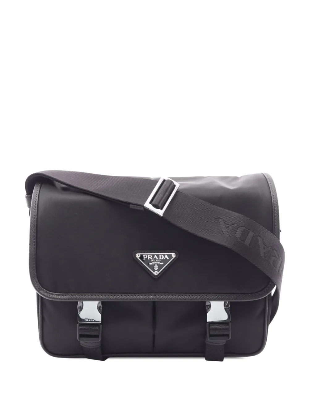 Prada Pre-Owned 2013-2026 Saffiano Trimmed Tessuto Double Buckle Messenger Bag crossbody bag - Nero