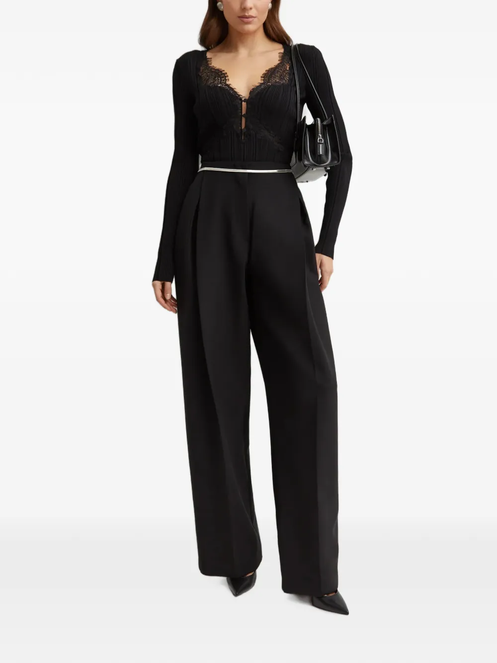 Sportmax Plooibroek met afneembare band Zwart