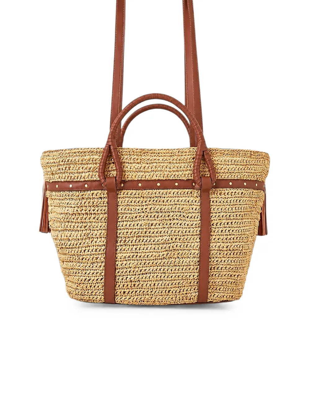 Camilla tassel-embellished raffia tote bag Beige