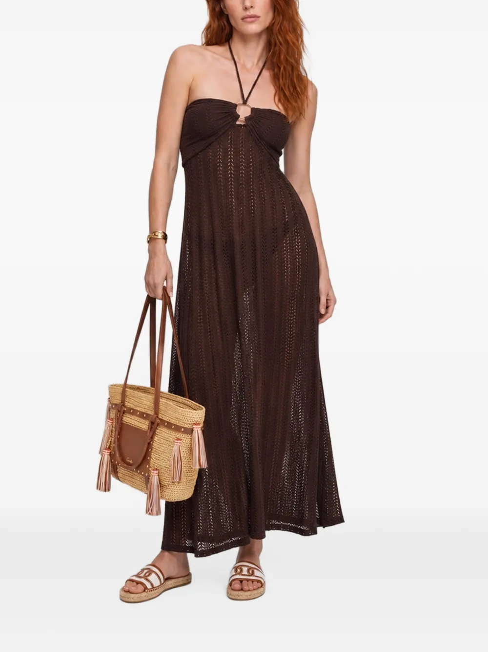 Camilla tassel-embellished raffia tote bag Beige