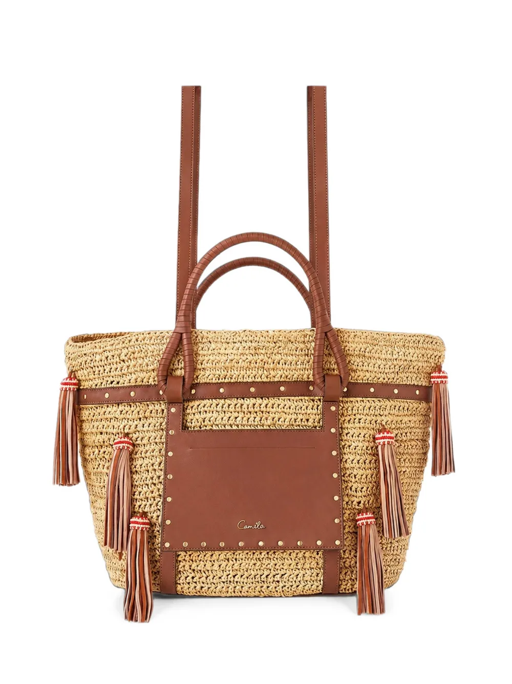 Camilla tassel-embellished raffia tote bag