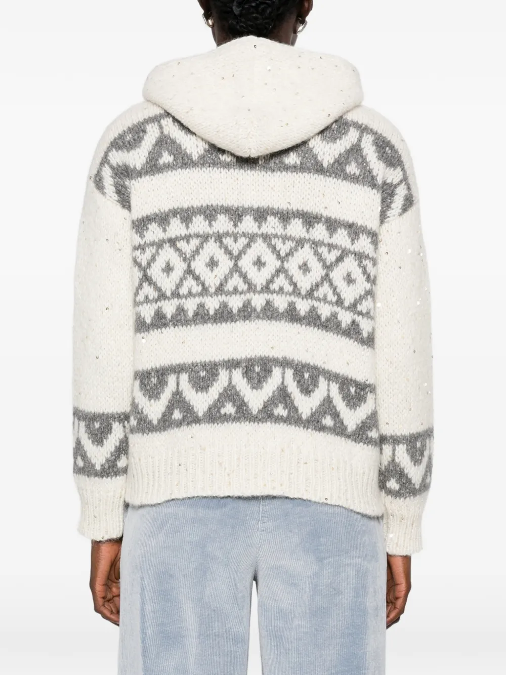 Peserico Fair Isle-gebreide hoodie met rits Beige