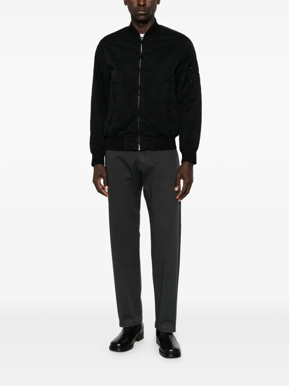 C.P. Company ribbed-trim zip-up jacket - Black