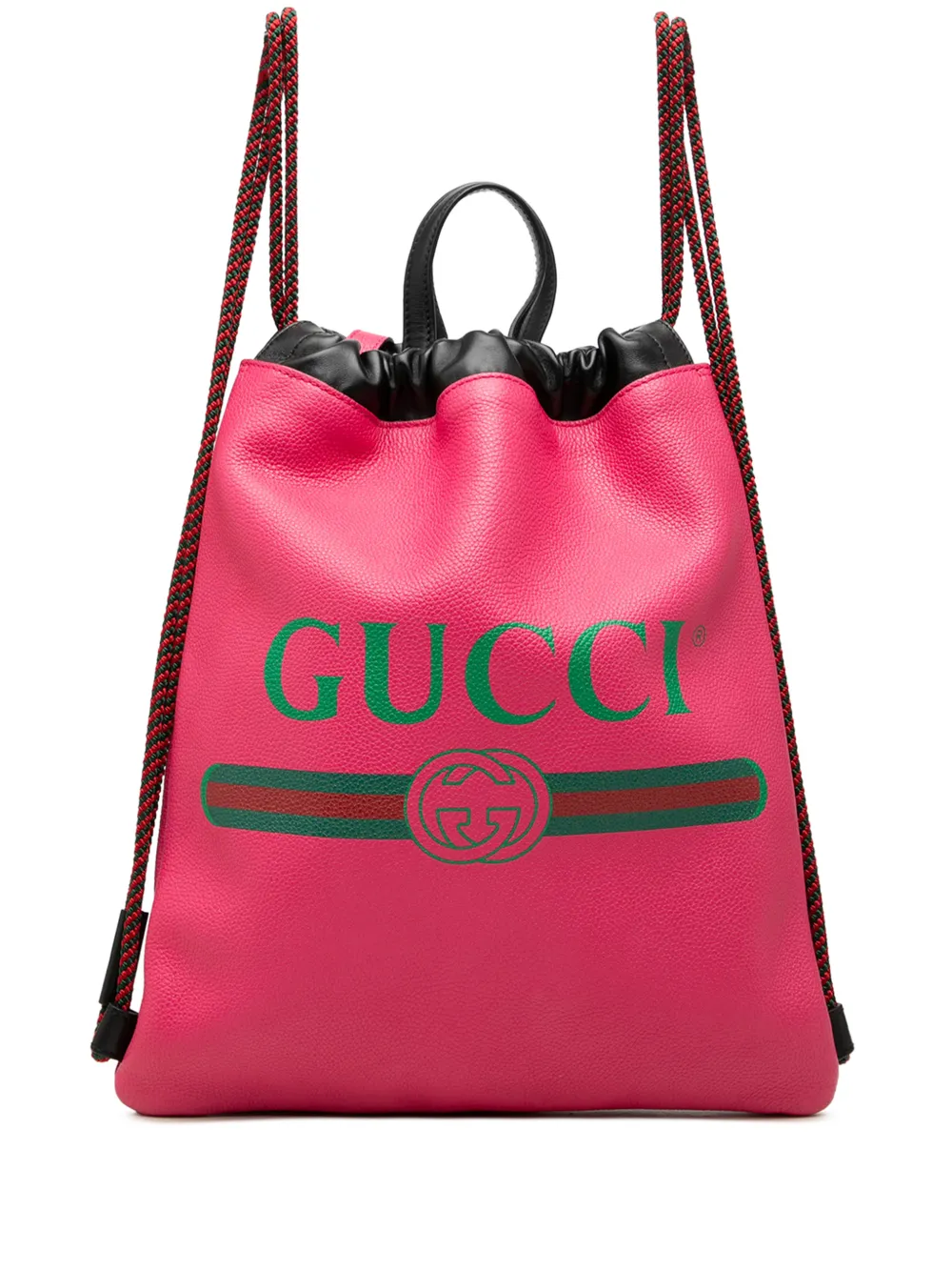 Gucci Pre-Owned 2000-2015 sac à dos en cuir de veau grainé à lien de resserrage et logo et à détail Web - Rose Gucci Pre-Owned 2000-2015 sac à dos en cuir de veau grainé à lien de resserrage et logo et à détail Web - Rose