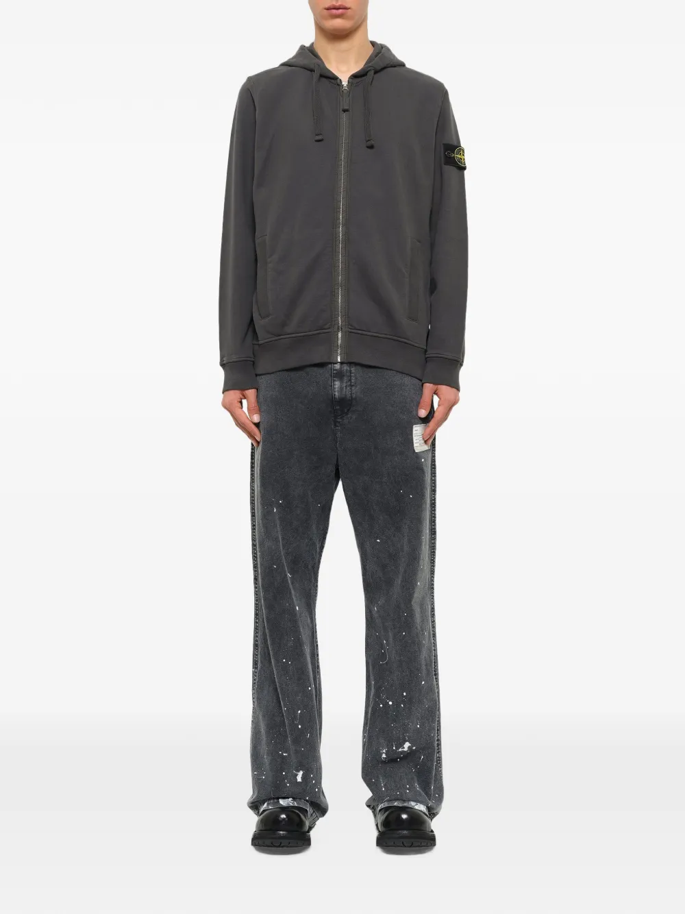 Stone Island 6100067 fleece hoodie van biologisch katoen met rits Grijs