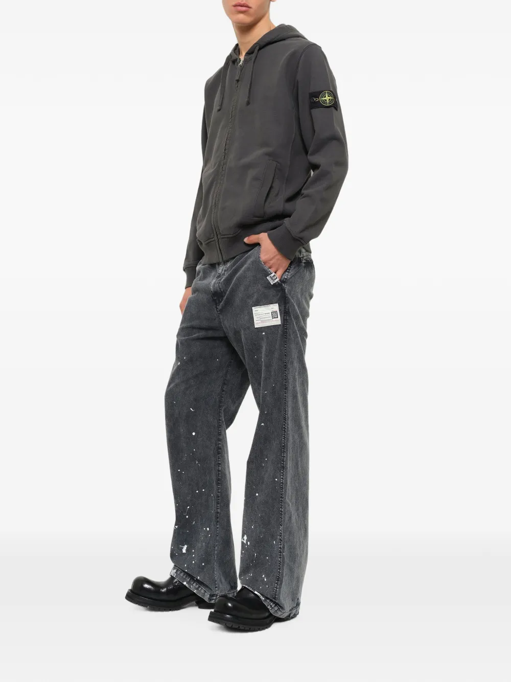 Stone Island 6100067 fleece hoodie van biologisch katoen met rits Grijs