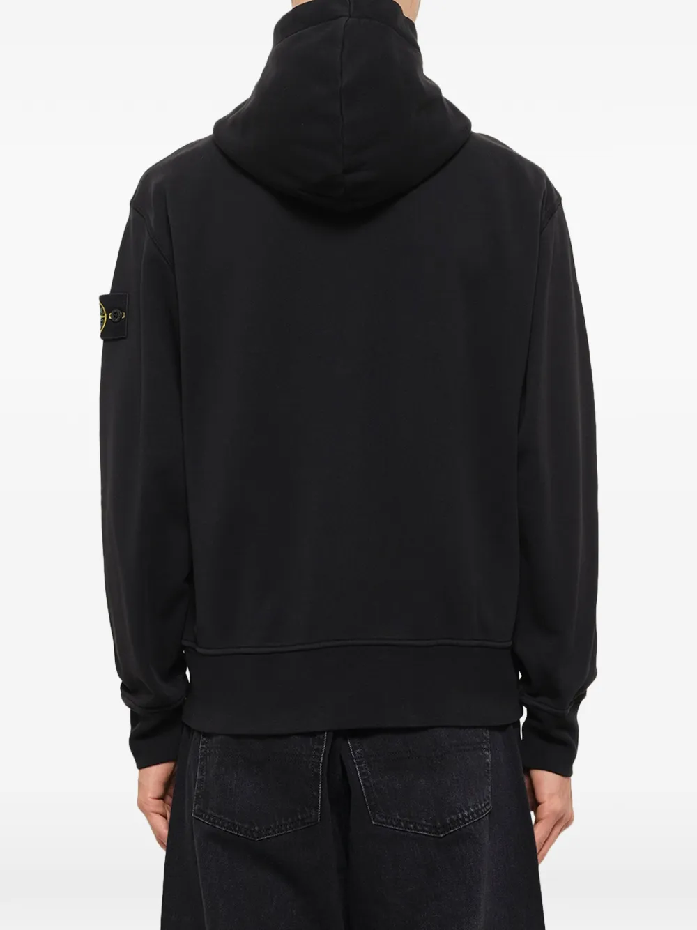 Stone Island 6100009 fleece hoodie van biologisch katoen met rits Zwart