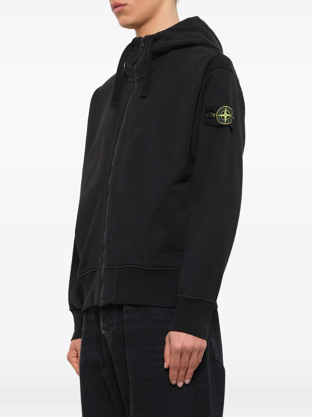 Stone Island 6100009 fleece hoodie van biologisch katoen met rits Zwart