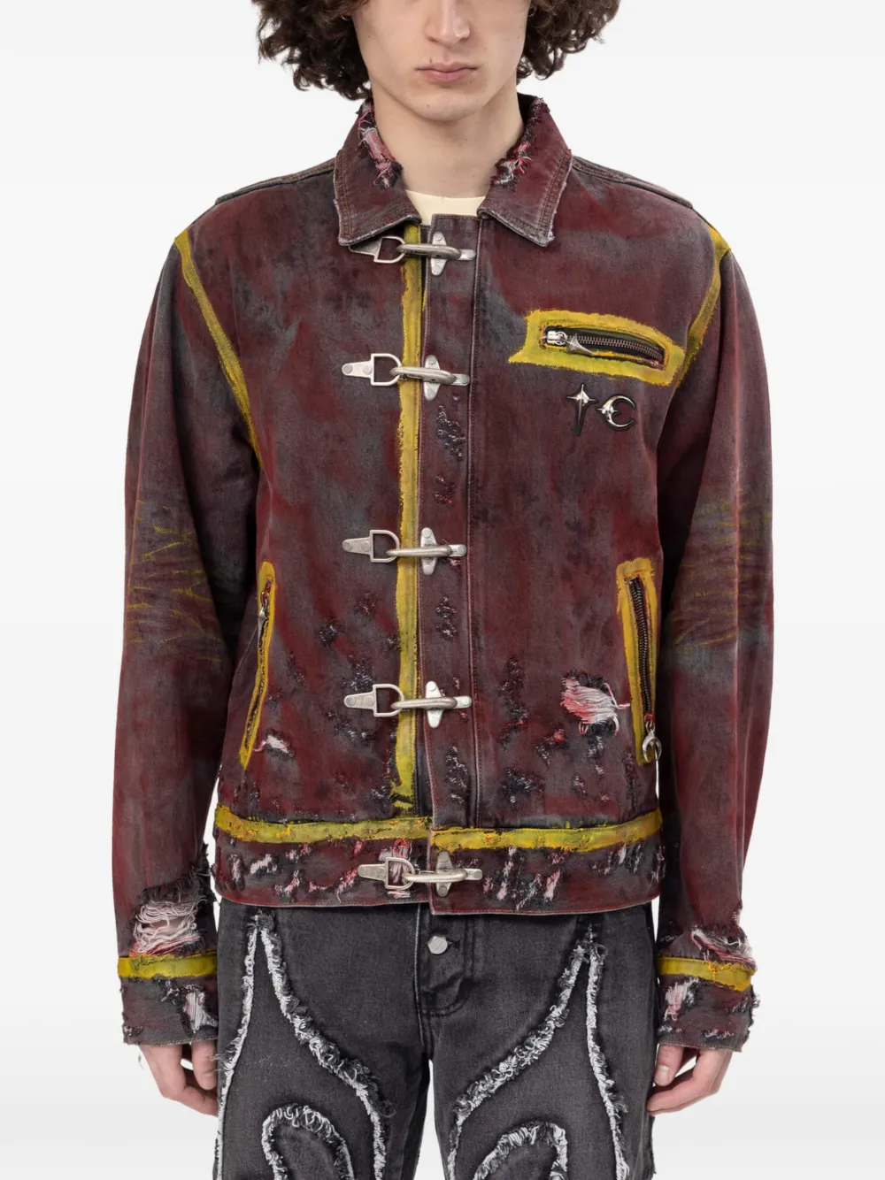 THUG CLUB distressed painted-line jacket