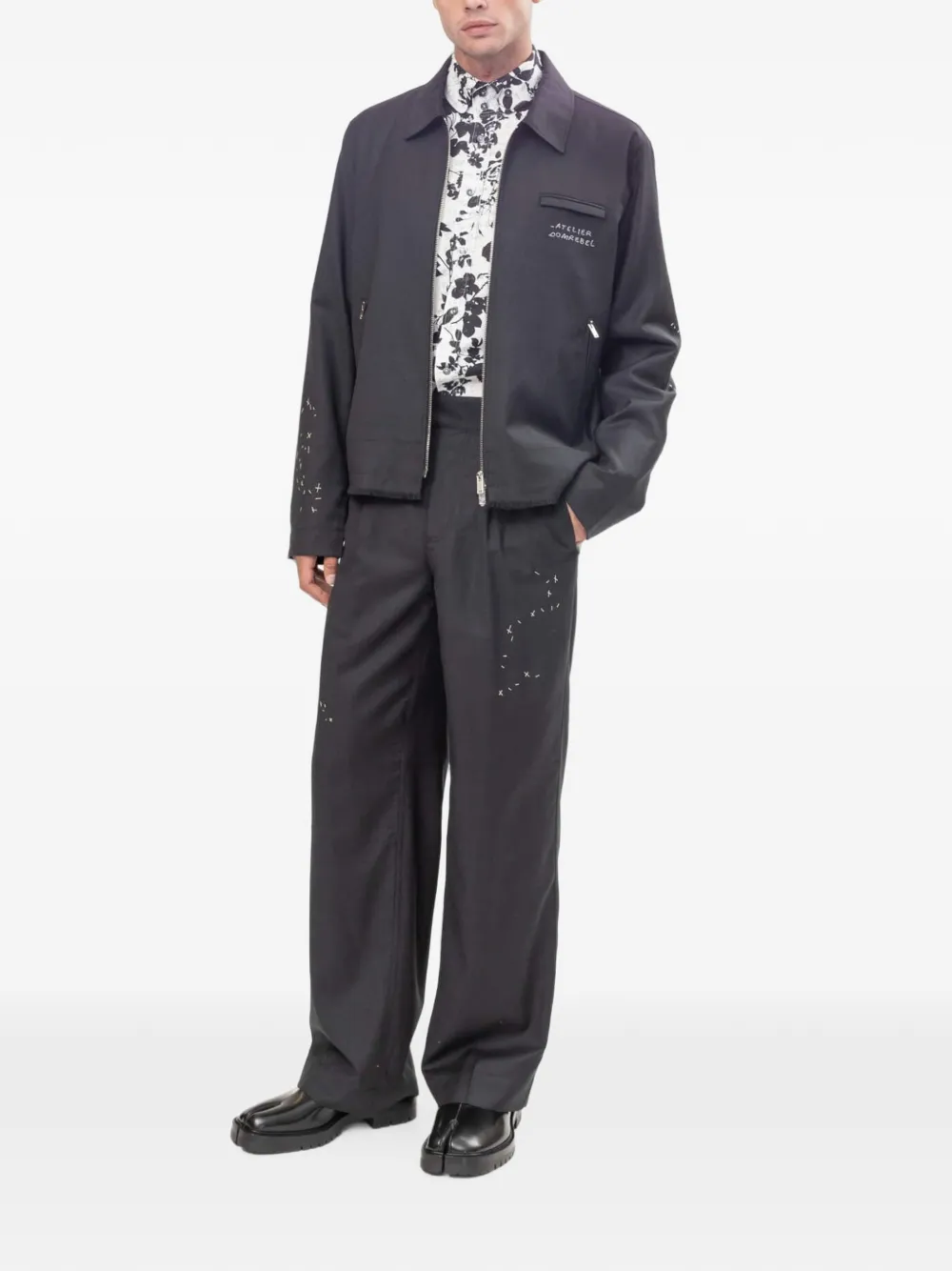 DOMREBEL Bully wollen broek met kruisstiksels Grijs