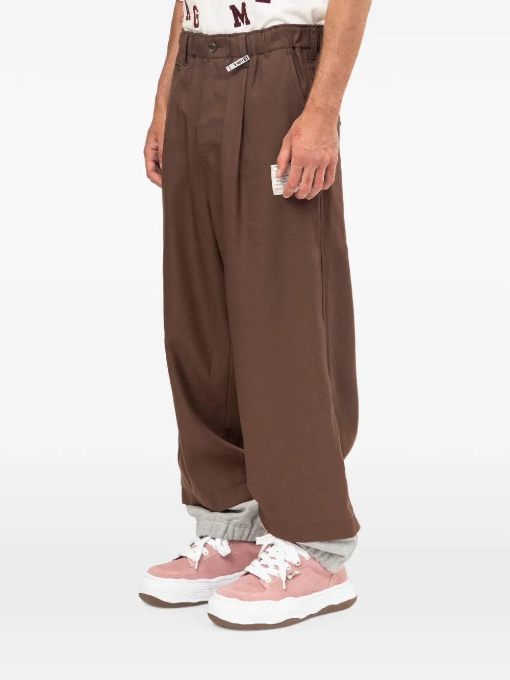 Maison MIHARA YASUHIRO Gelaagde twill trainingsbroek Bruin