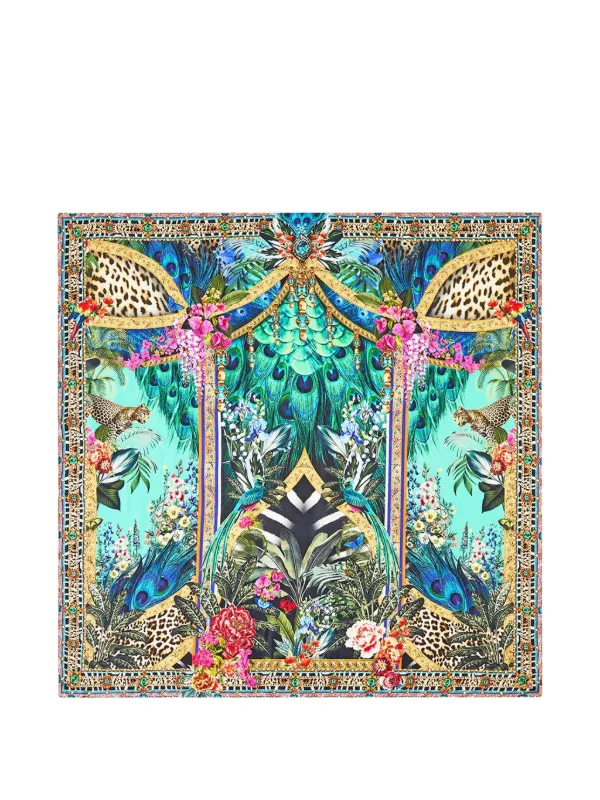 Camilla Animal Alchemy Crystal-embellished Animal-print Scarf in Green
