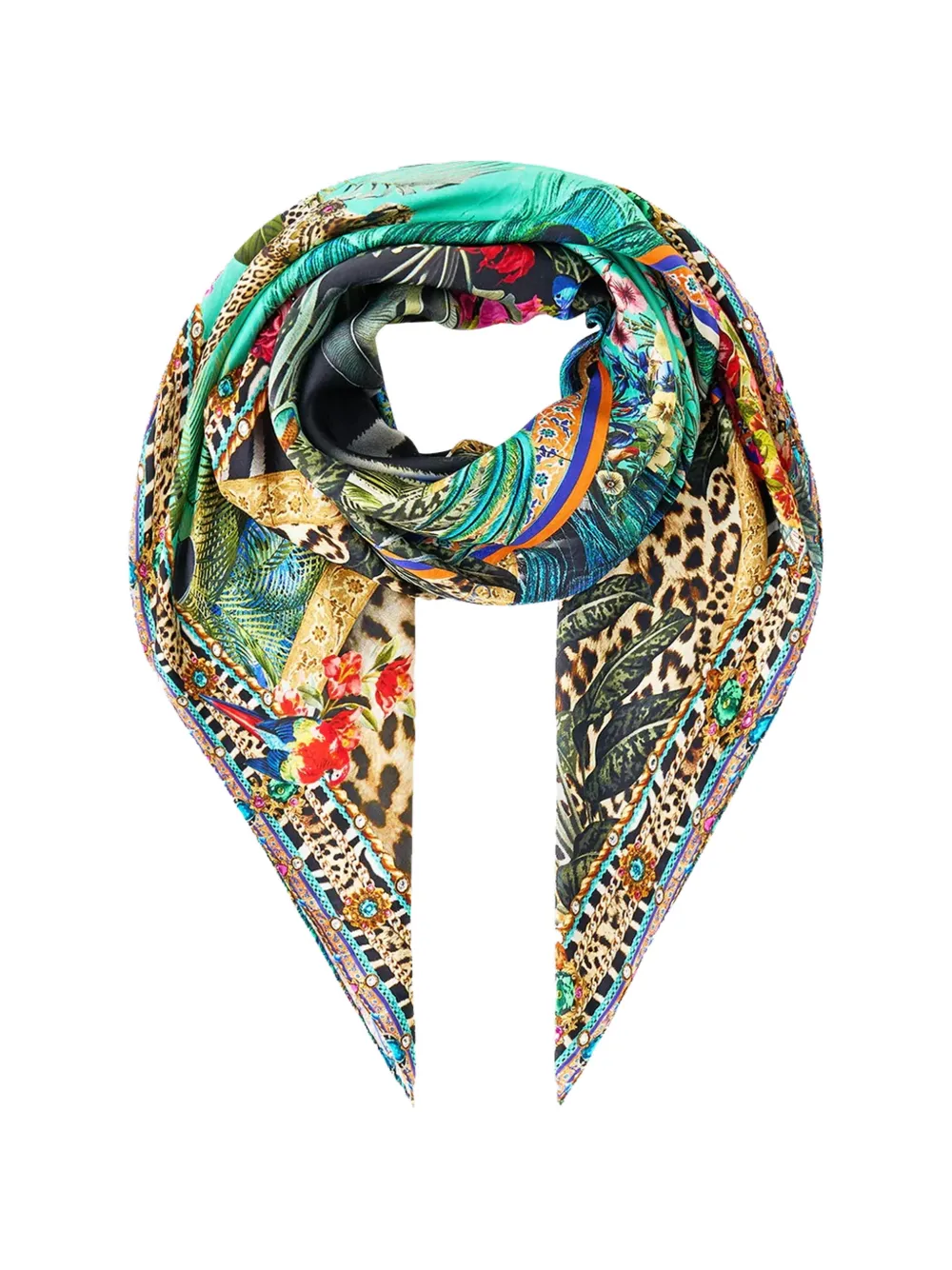 Camilla Animal Alchemy Crystal-embellished Animal-print Scarf in Green, view 2