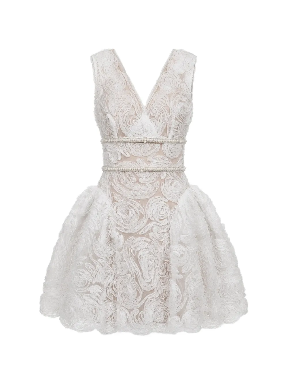 Self-Portrait pearl-embellished floral-lace mini dress