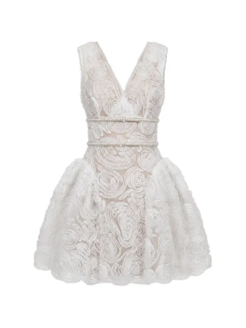 Self-Portrait pearl-embellished floral-lace mini dress