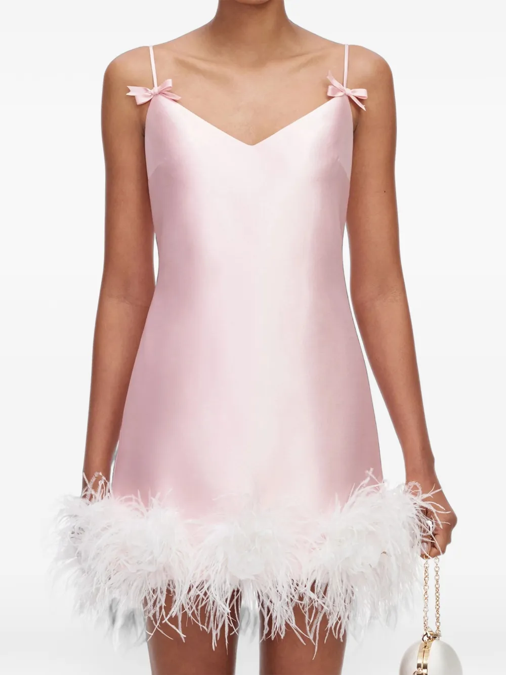 Self-Portrait feather-trim bow-detail mini dress Roze