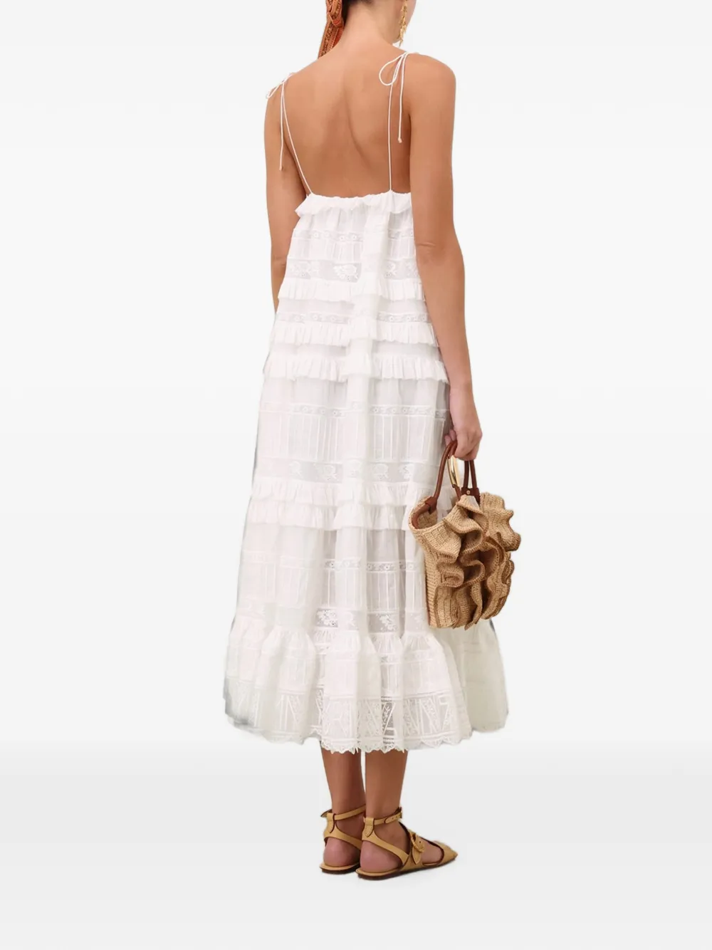 ZIMMERMANN Solstice tiered midi dress Wit
