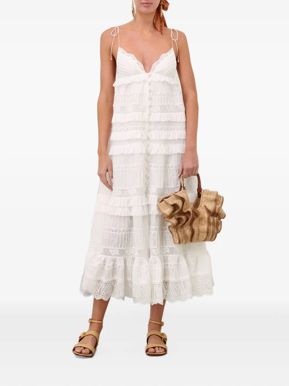 ZIMMERMANN Solstice tiered midi dress Wit