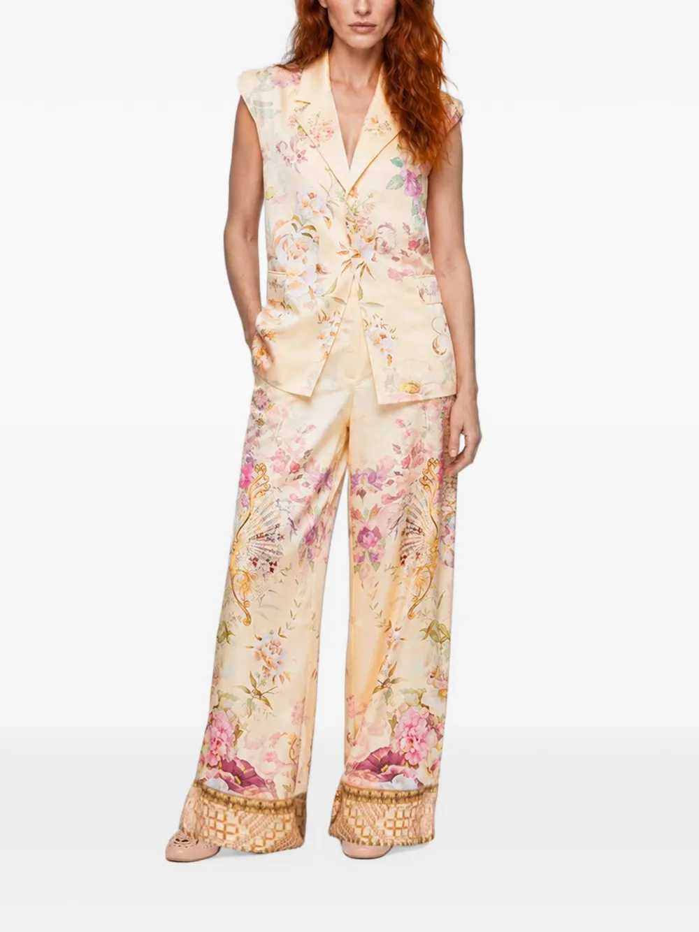 Camilla Adorned in Aranjuez floral-print trousers Beige