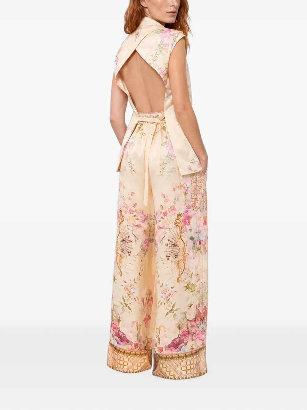 Camilla Adorned in Aranjuez floral-print trousers Beige